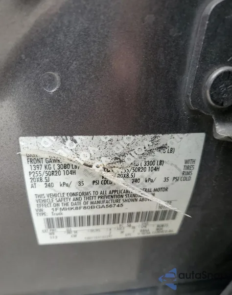 2011 Ford Explorer Limited z USA, uszkodzony, nr VIN 1FMHK8F80BGA56745